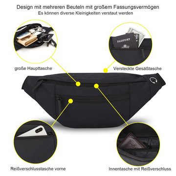 MODFU Gürteltasche Bauchtasche Schultertasche Hüfttasche Brusttasche Sport Geldtasche (Nylon Herren und Damen Crossbody Umhängetasche Wasserdicht 20 x 14 x 15 cm, 1-tlg., Geldgürtel, Sport, Sporttasche, Handytasche, Anti-Diebstahl), Multipurpose Outdoor Camping Reisen Wandern Hundetraining Radfahren