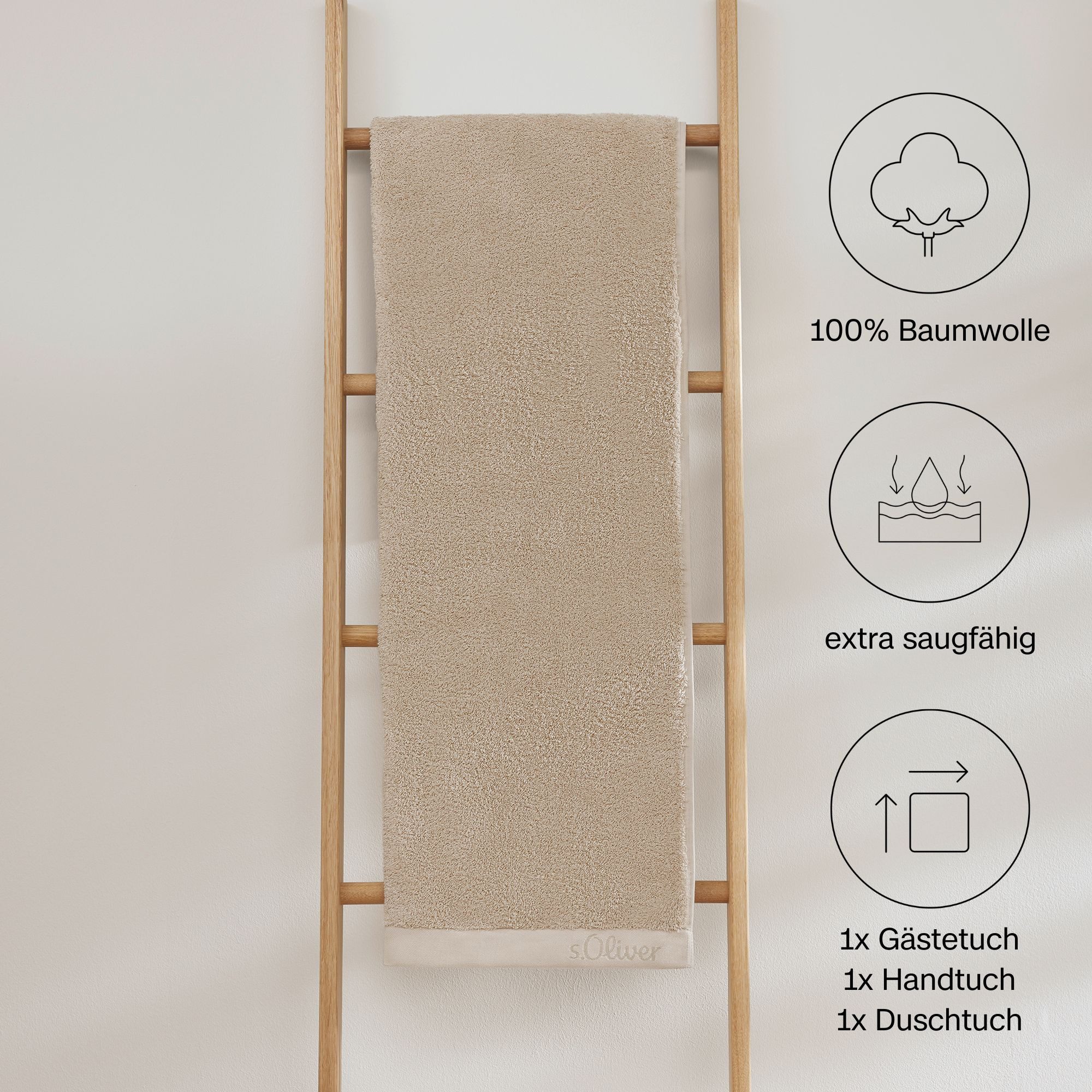 s.Oliver Handtuch Set s.Oliver, Premium Qualität, 600 gr/m², Walkfrottier (Set, 3-St), 1 Gästetuch 30x50 cm, 1 Handtuch 50x100 cm, 1 Duschtuch 70x140 cm