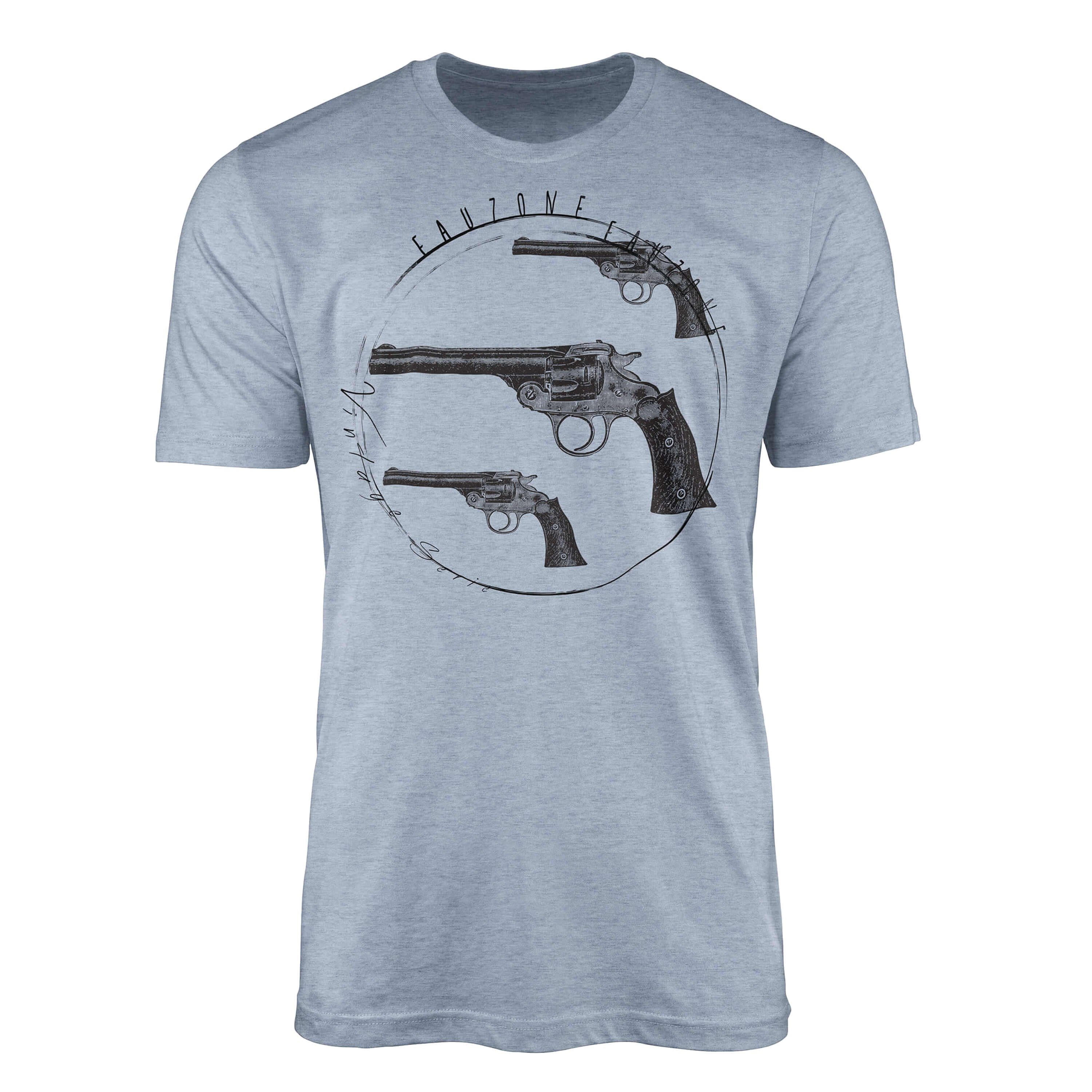 Sinus Art T-Shirt Vintage Herren T-Shirt Pistolen Stonewash Denim
