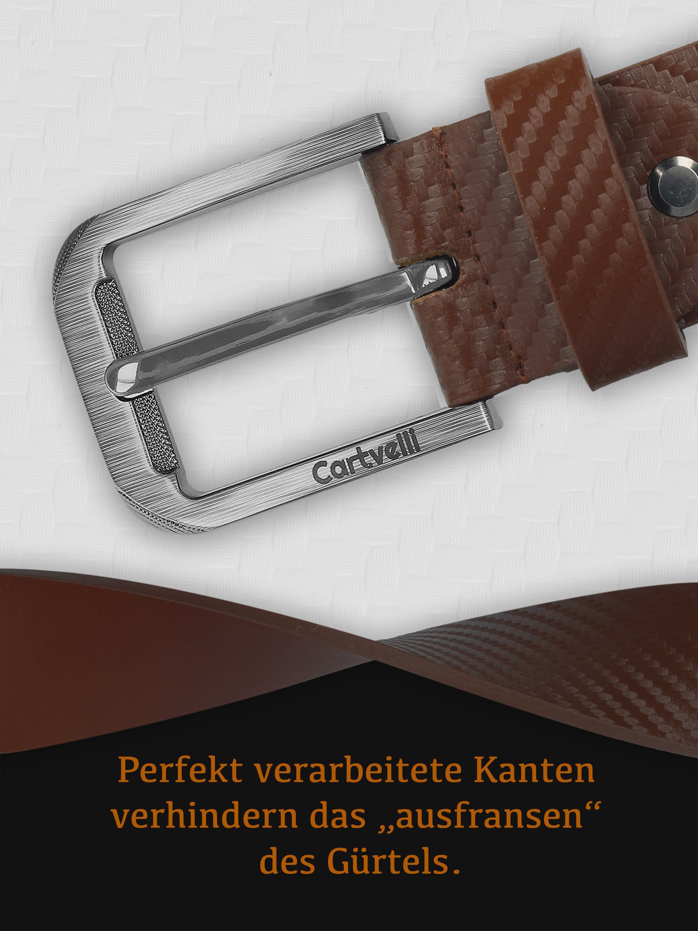 Cartvelli Ledergürtel Ledergürtel (3 Design mit Herren Schließe Farben) in Braun edles klassisch mit Germany Carbon wunderbarer Carbon Geschenkbox Made