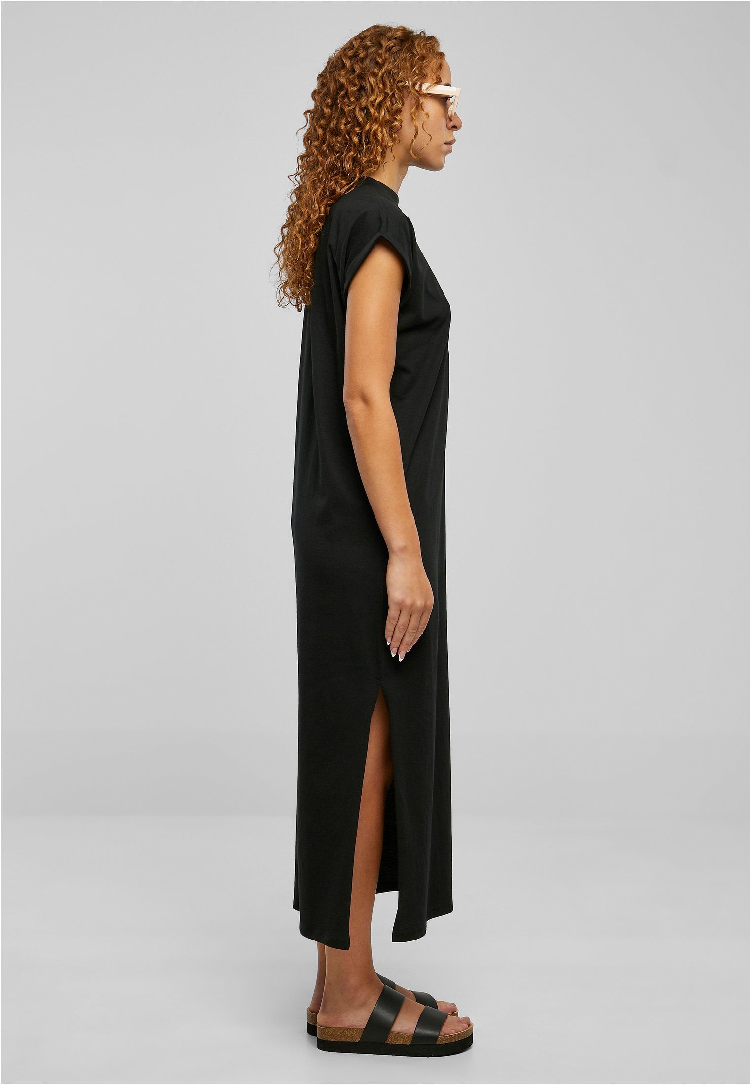 Jerseykleid Ladies Damen Long CLASSICS URBAN Dress (1-tlg) black Extended Shoulder