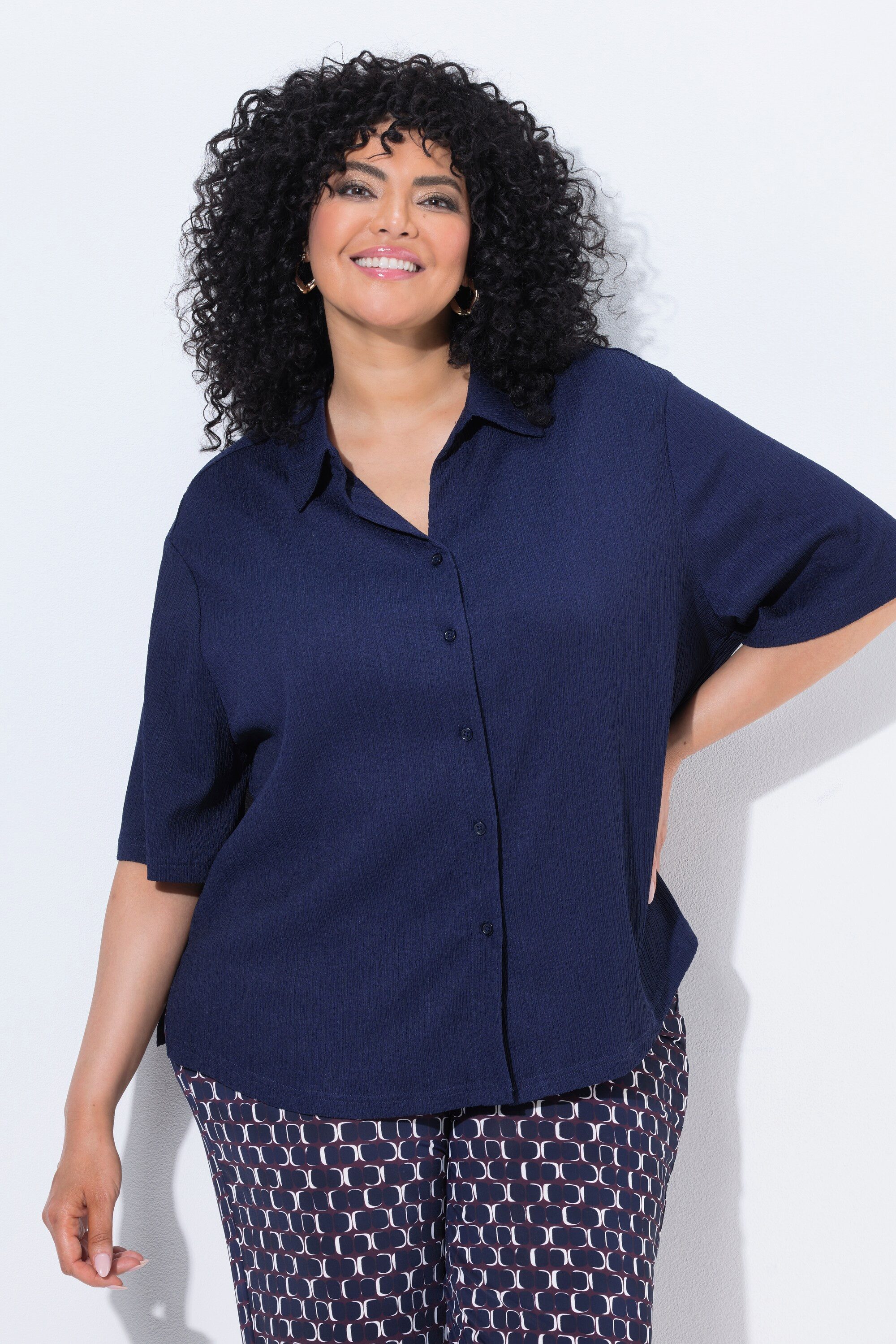 Ulla Popken Hemdbluse Bluse Struktur Hemdkragen Halbarm