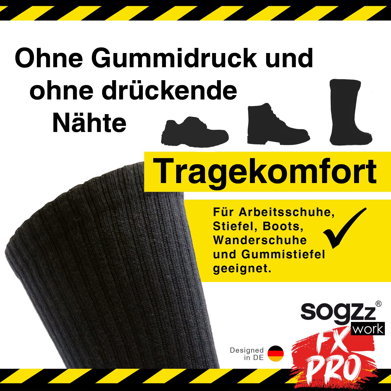sogzz Arbeitssocken Work FX PRO, Premium Socken aus 85% Baumwolle, Gr. 35-50, Herren Damen (Work FX PRO, 4-Paar)