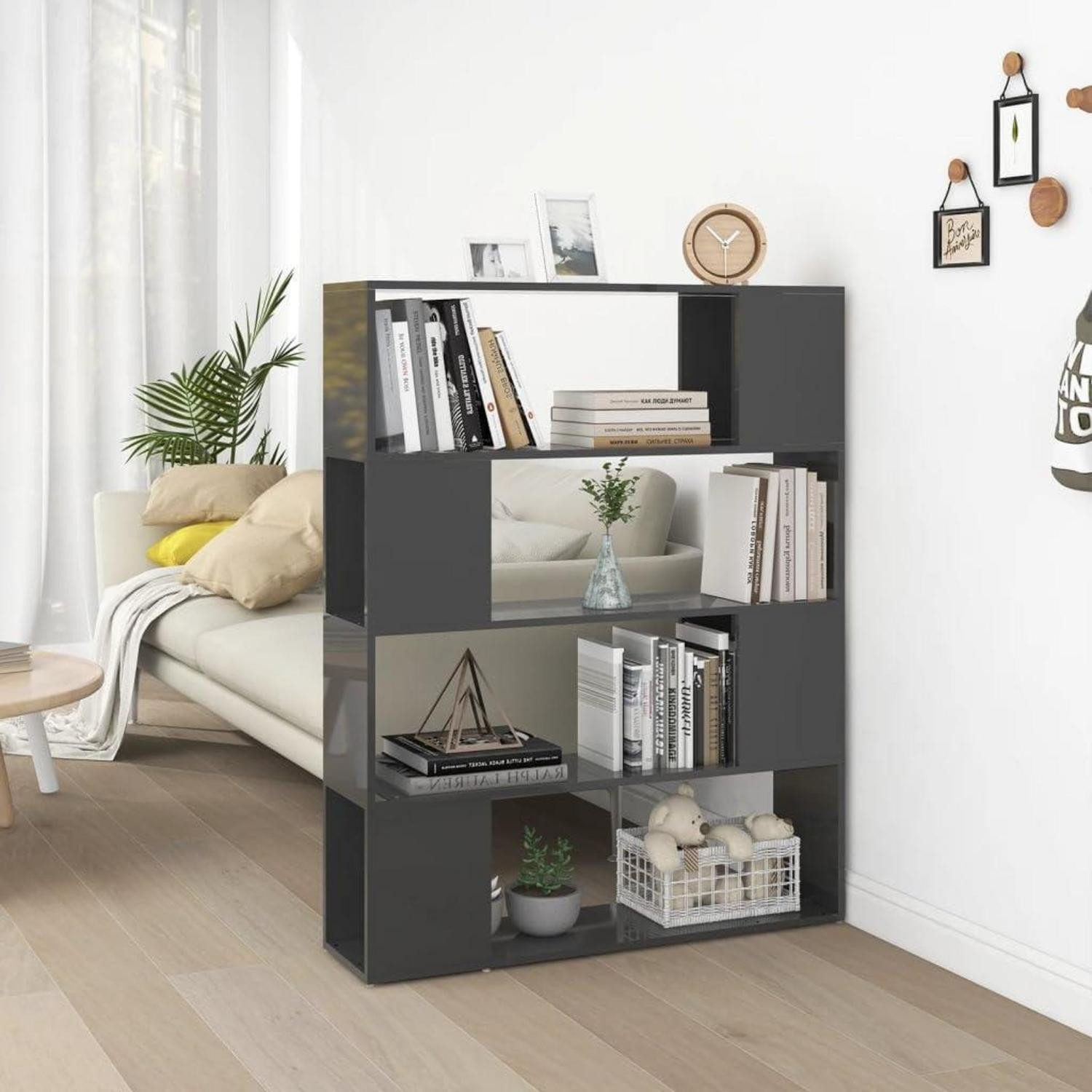 LuxusKollektion Bücherregal Bücherregal 100cm 4 Etagen Grau Hochglanz, 1-tlg.