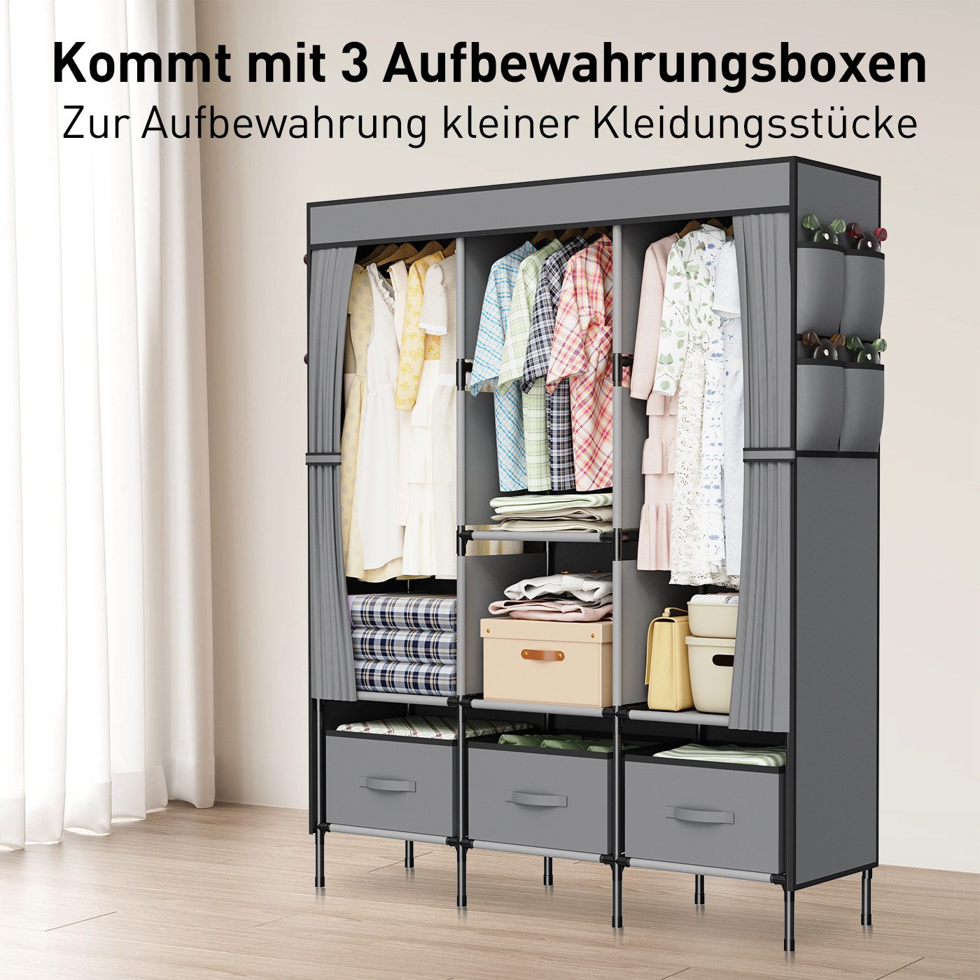 loefme Stoffschrank Kleiderschrank mit Kleiderstangen und günstig online kaufen