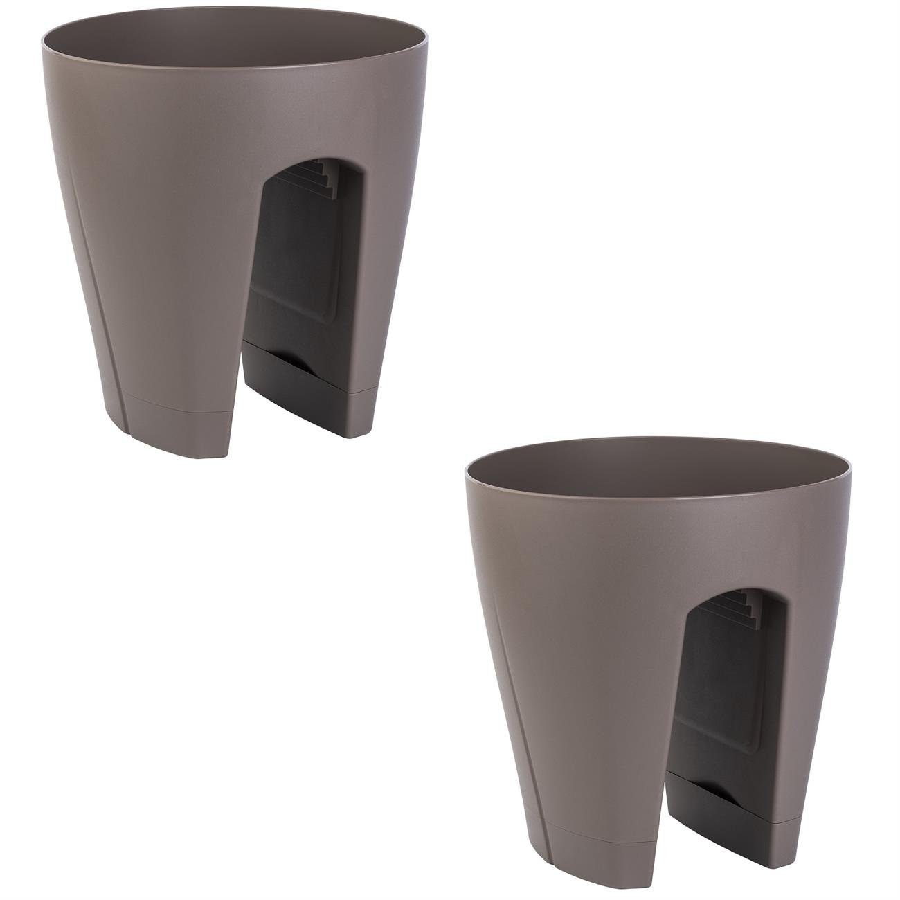 Engelland Blumentopf Geländertopf mit Wasserauffangschalen (Vorteils-Set, 2 St., Fassungsvermögen 9 Liter je Topf), UV-beständig, wetterfest, frostbeständig, ideal für Geländer/Zäune