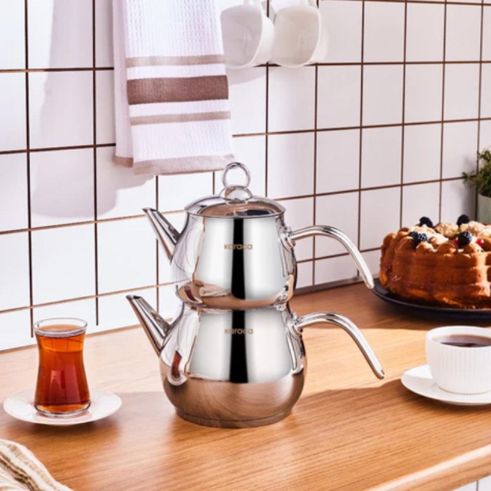Karaca Teeservice Layla Metall Teekanne Set Turkische Teekannen Teepot, Metall Teekessel Wasserkessel Teesieb Teebereiter