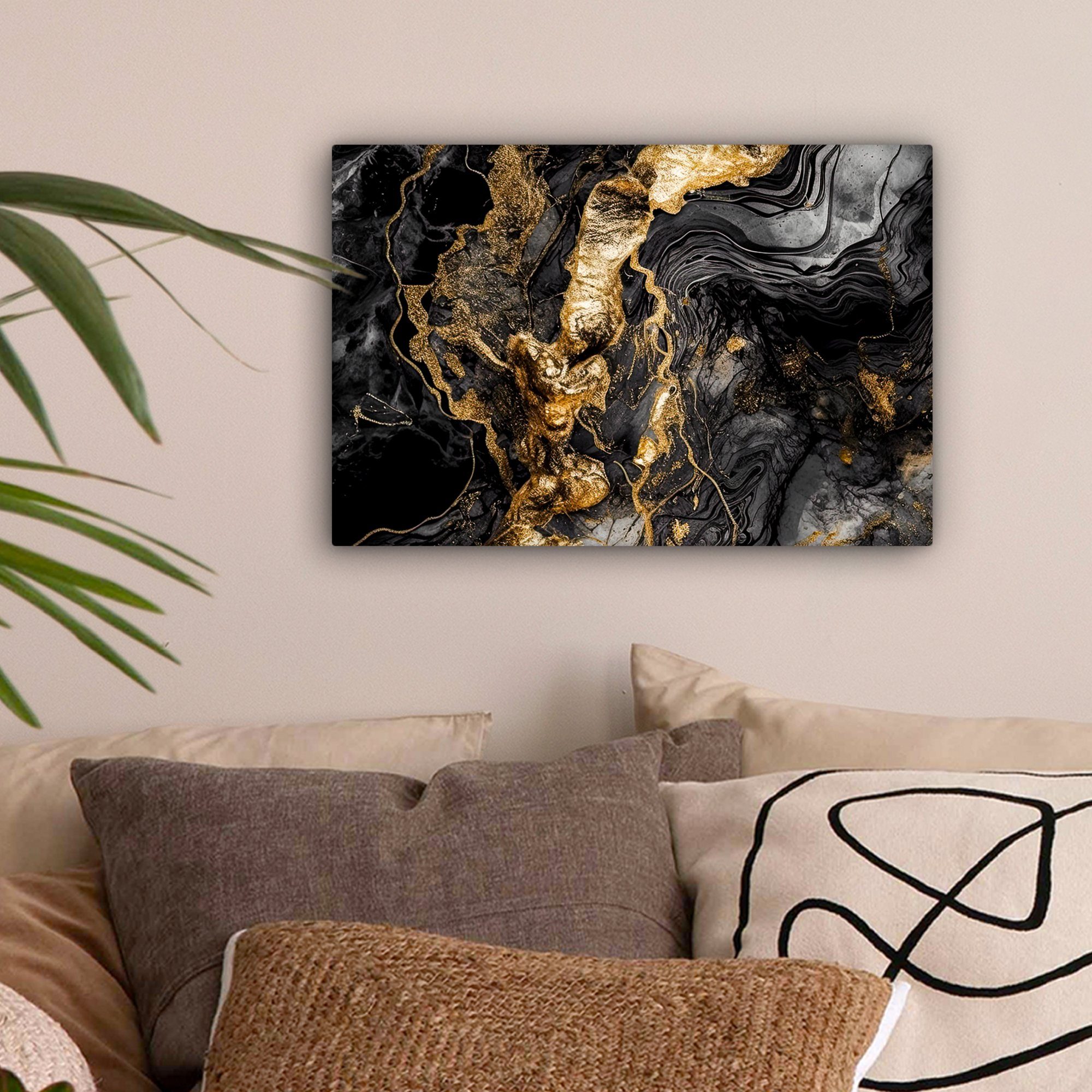 OneMillionCanvasses® Leinwandbild Marmor - Schwarz - Gold - Abstrakt, Fotod günstig online kaufen
