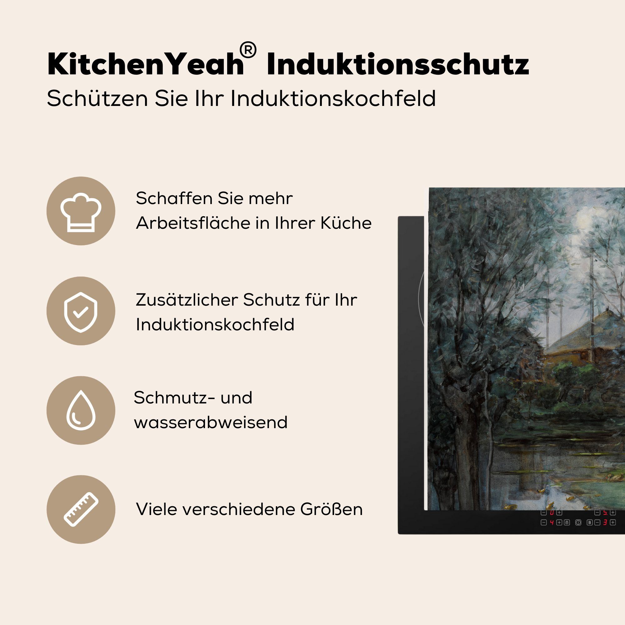 Ceranfeldabdeckung, MuchoWow für - cm, Piet Heuhaufen Vinyl, (1 küche Herdblende-/Abdeckplatte tlg), Arbeitsplatte Mondrian, 78x78