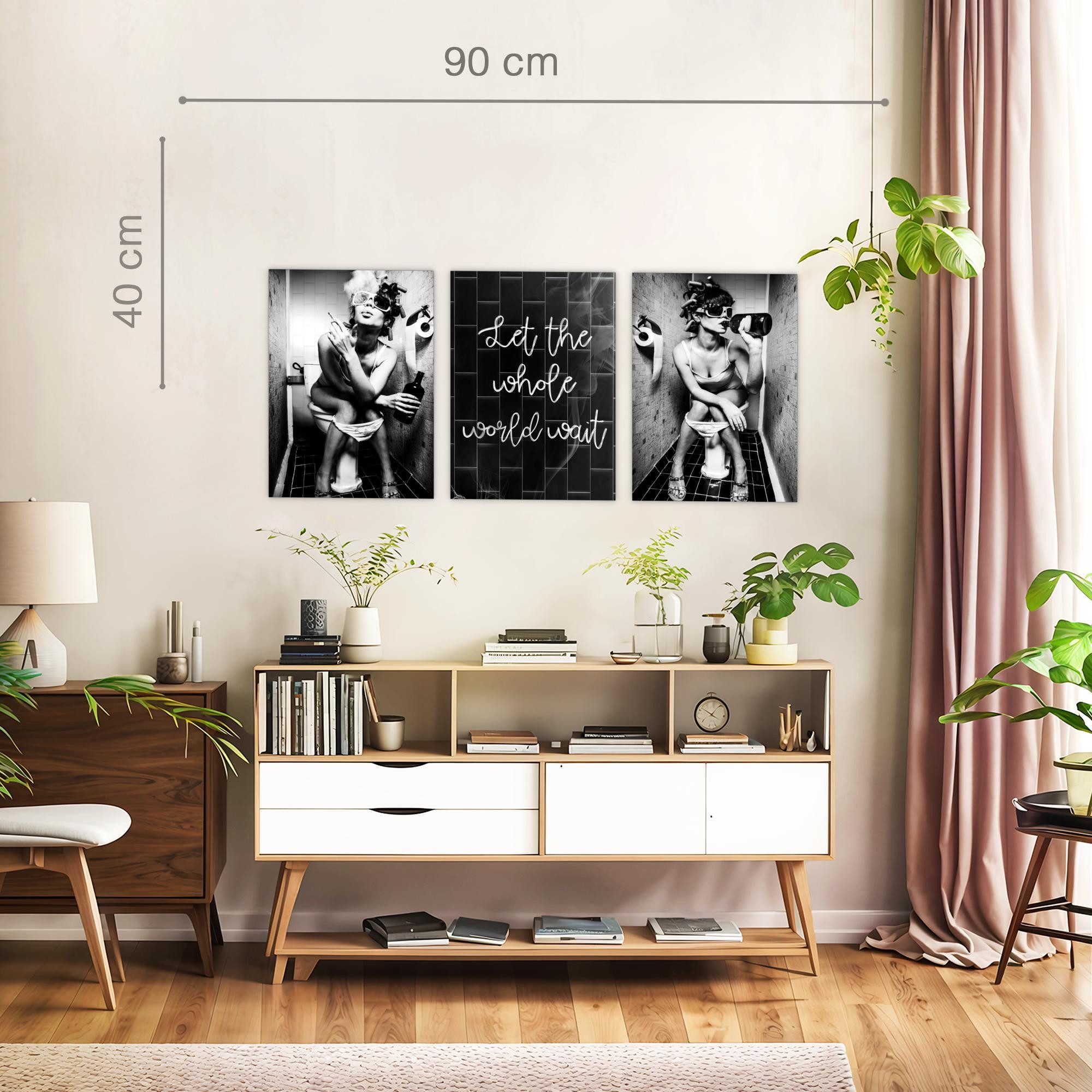 Novart Wandbild Wandbilder Set Frau im Badezimmer Lustige Toiletten Bilder, Frau (3 St)