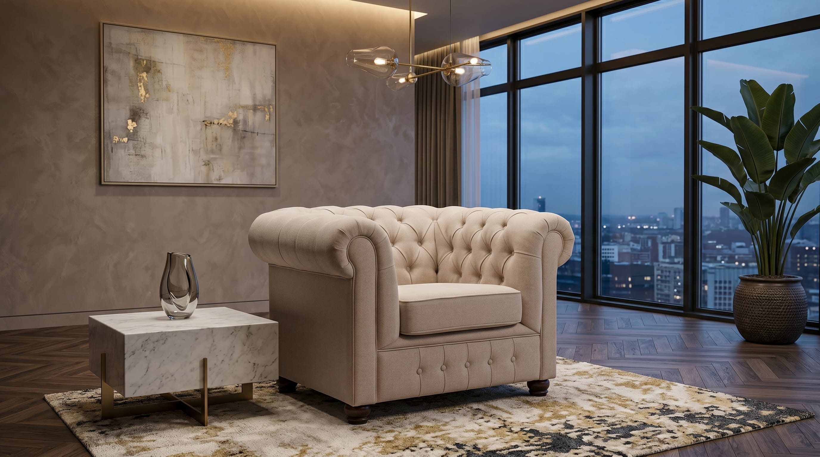 JVmoebel Chesterfield-Sessel Beiger Polstersessel Chesterfield Gesteppter Sessel Wohnzimmermöbel (1-St), Made in Europa