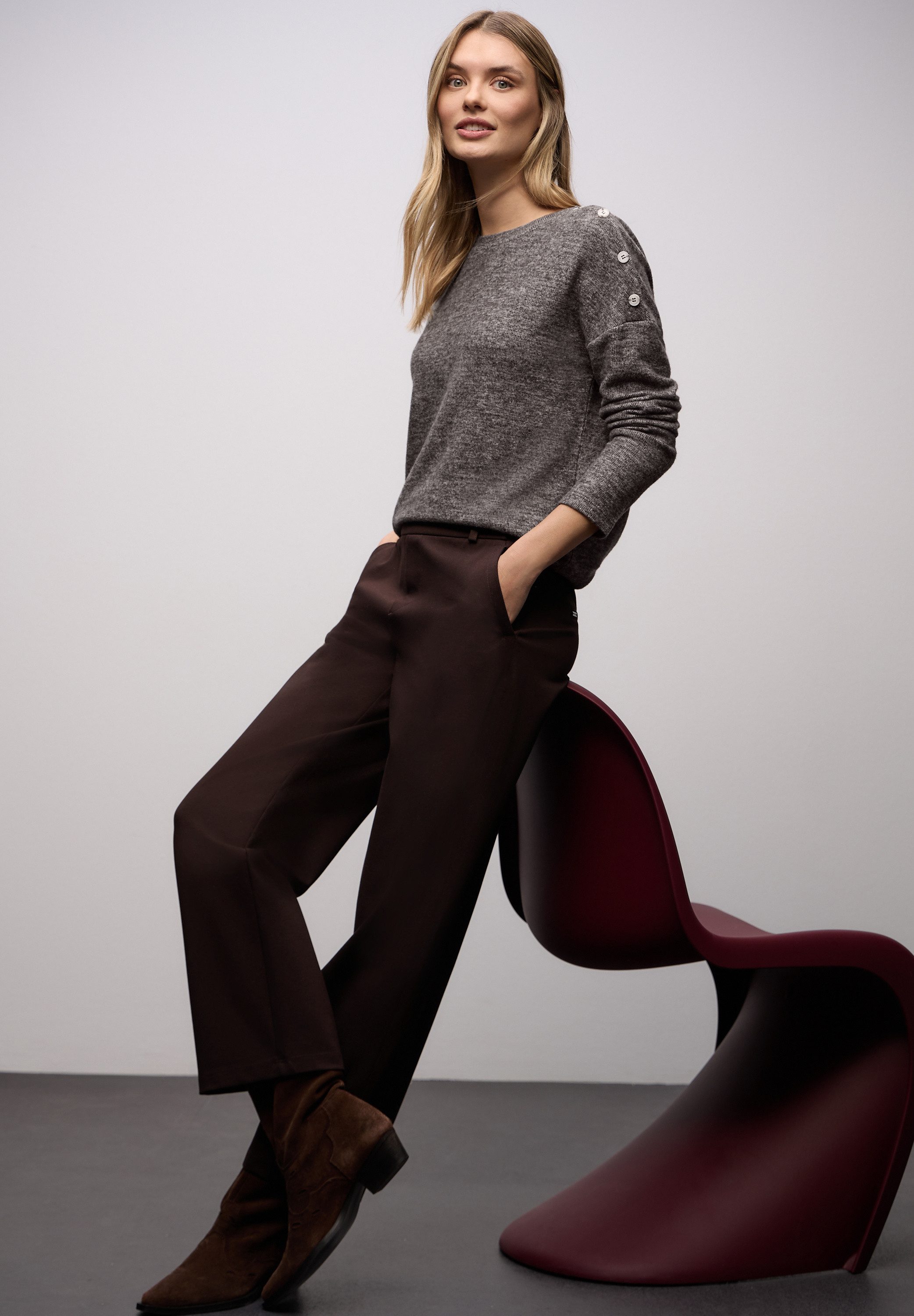 STREET ONE Strickpullover Knopfdetail an den Schultern und im Melange-Look