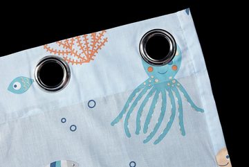 Gardine OCEAN, Lüttenhütt, Ösen (1 St), halbtransparent, Kindergardine einseitig mit Meerestieren bedruckt, Tiere