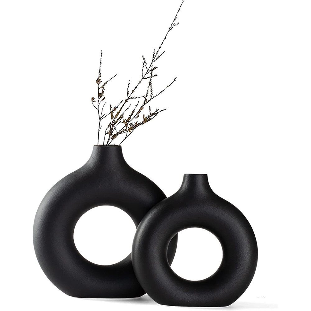 NUODWELL Dekovase 2 Stück Keramik Vase, Blumenvasen aus Keramik für Wohnungsdeko Schwarz