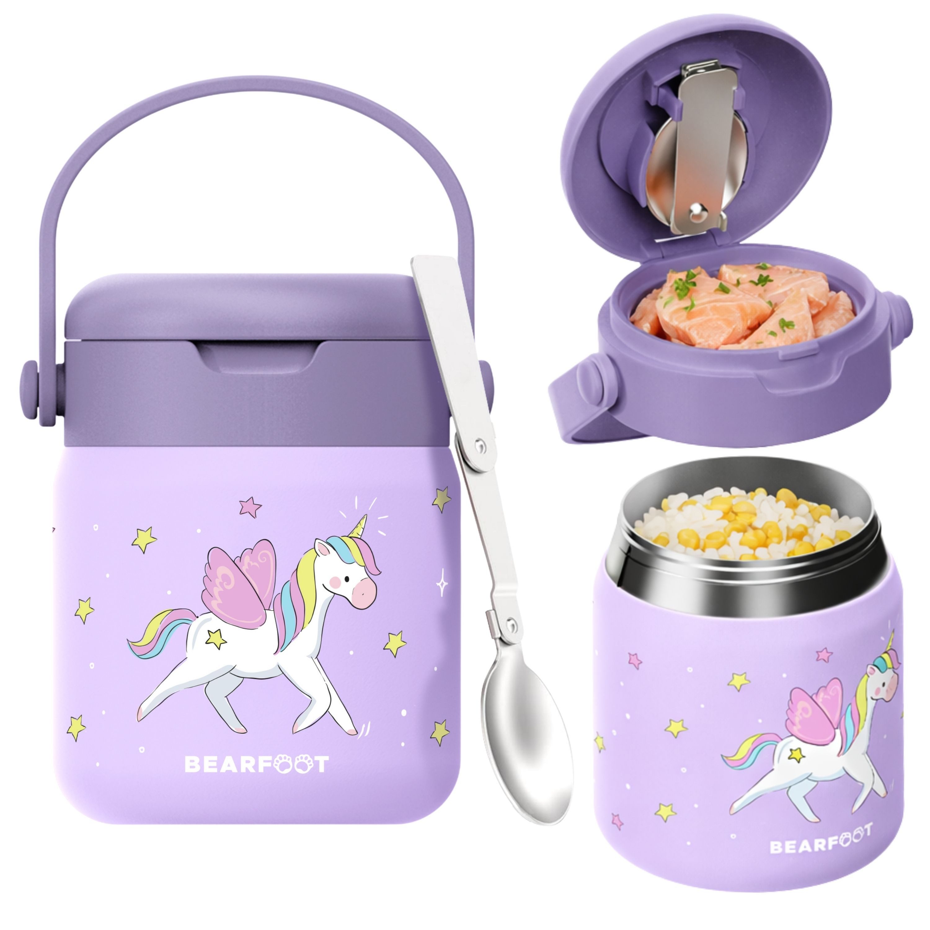 BEARFOOT Trinkflasche Thermobehälter Kinder Edelstahl - Einhorn lila, Thermobehälter, auslaufsicher, Edelstahl, Food jar, BPA-frei