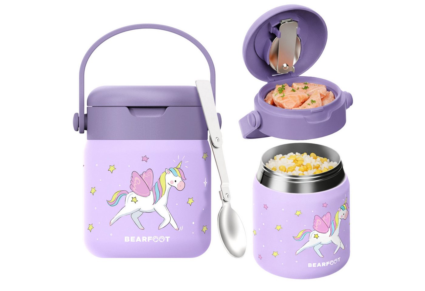 BEARFOOT Trinkflasche Thermobehälter Kinder Edelstahl - Einhorn lila, Thermobehälter, auslaufsicher, Edelstahl, Food jar, BPA-frei