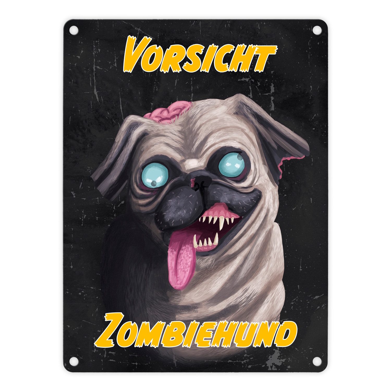 speecheese Metallschild Vorsicht Zombiehund Metallschild in 15x20 cm in dunkelgrau
