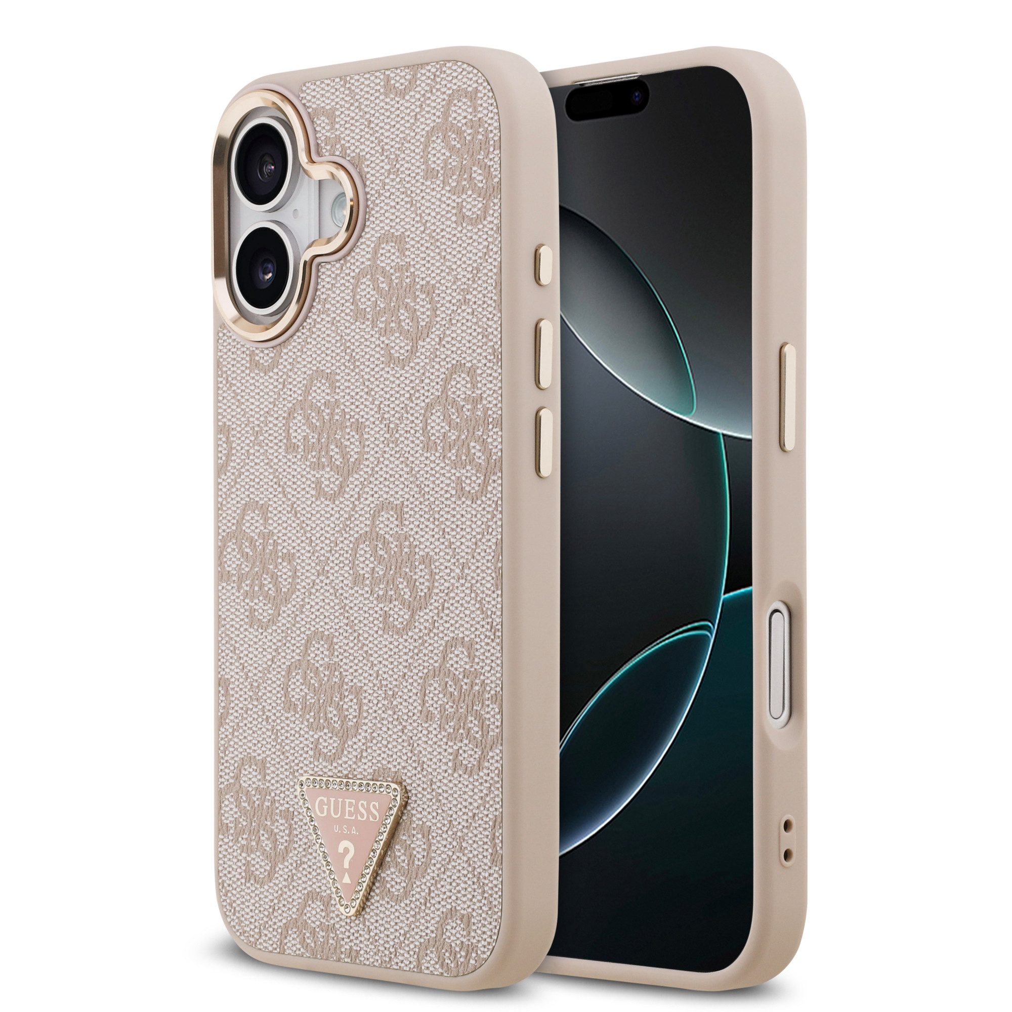 Guess Handyhülle GUESS Case für iPhone 17 Strass Triangle Logo Handyhülle Cover Rosa