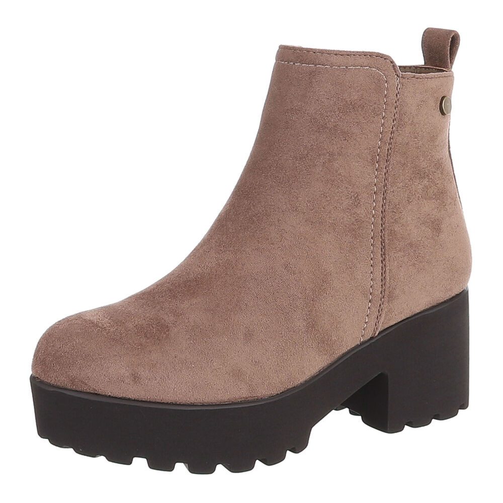 Ital-Design Damen Chelsea Boot mit Plateausohle und Blockabsatz Plateaustiefelette (92497527) Blockabsatz Stiefeletten in Hellbraun
