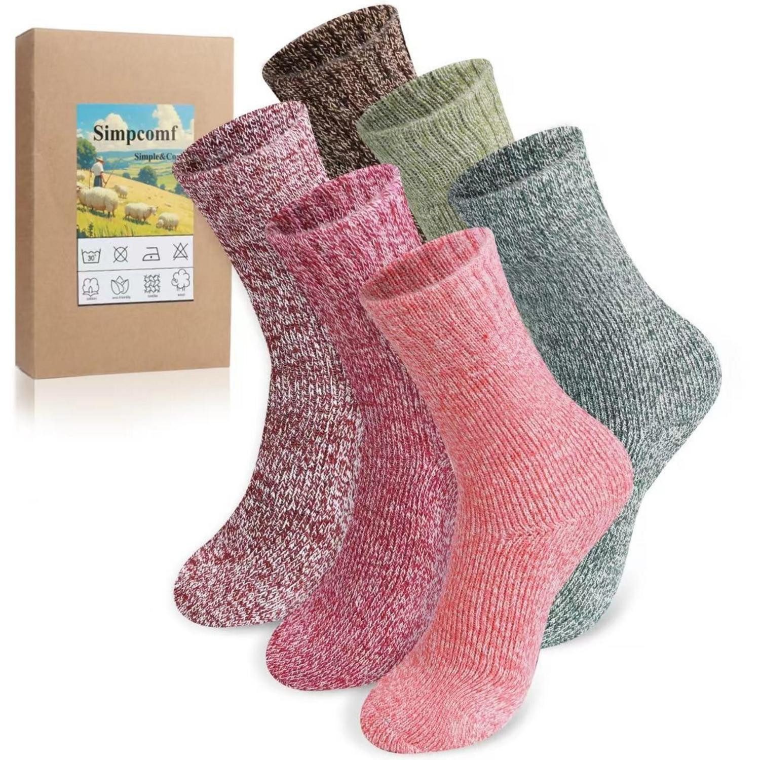 LuxusKollektion Wandersocken Thermosocken Damen Merino Wolle 6 Paar Rosa
