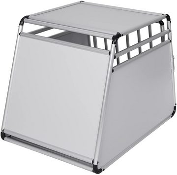 EUGAD Tiertransportbox, Hundetransportbox Alu Hundebox Reisebox Autobox 85x65x69cm XL Silber