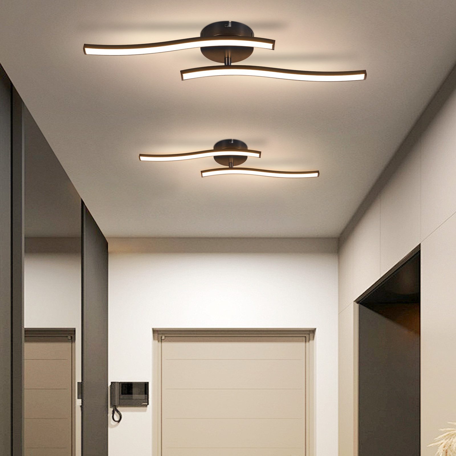 Nettlife Deckenleuchte Modern Deckenlampe Schwarz 6W 3000K Wellen Design, LED fest integriert, Warmweiß, Schlafzimmerlampe LED Deckenbeleuchtung flimmerfrei für – Bild 5 von 5