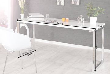 riess-ambiente Schreibtisch WHITE DESK 140cm weiß / silber, Arbeitszimmer · Hochglanz · Modern Design · Metall · Home Office