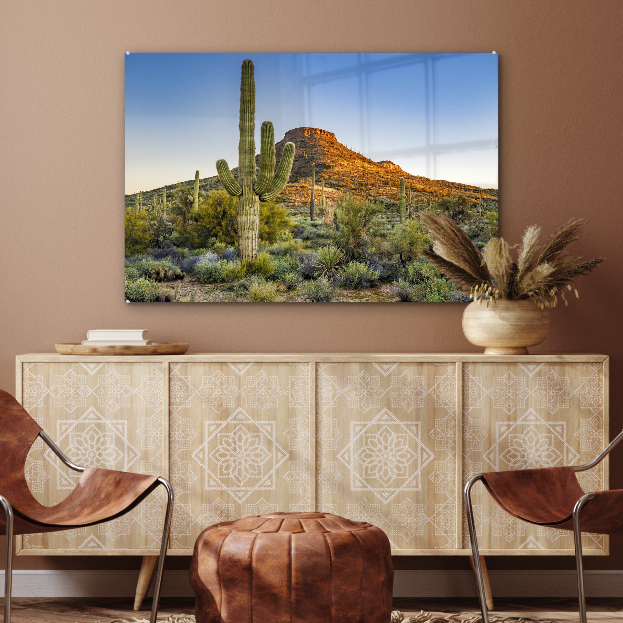 MuchoWow Acrylglasbild Wüste Gebirge, Kaktus Wohnzimmer - Schlafzimmer Acrylglasbilder (1 - St), & Pflanzen 