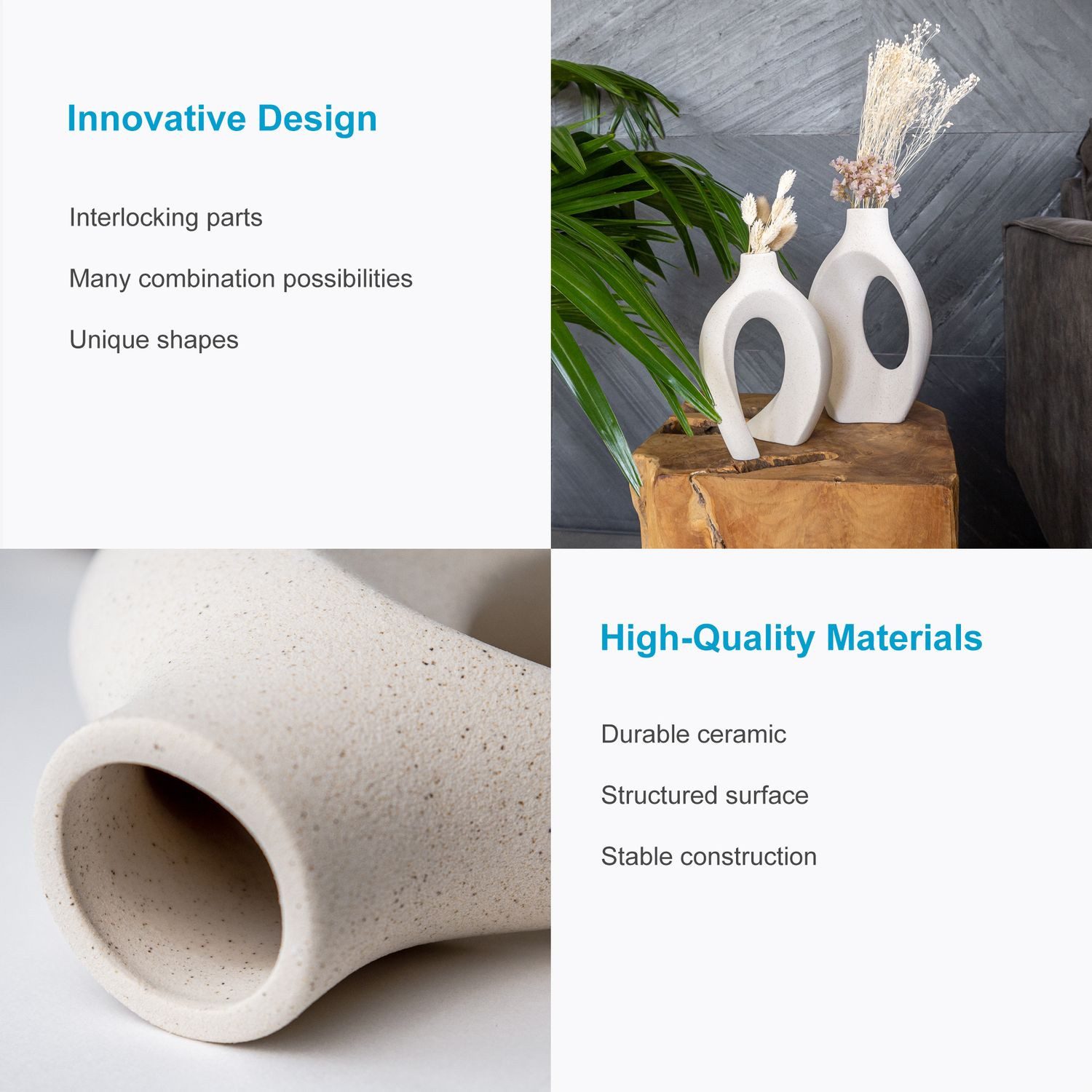 Intirilife Dekovase (Set, 2 St., 2x Keramik Vase), Vase aus Keramik mit Loch für Pampasgras Trockenblumen (2er-Set)