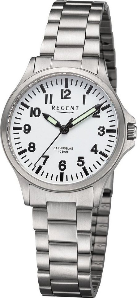 Regent Quarzuhr Regent Damen Armbanduhr Analog, Damen Armbanduhr rund,  extra groß (ca. 32mm), Metallarmband, Saphirglas
