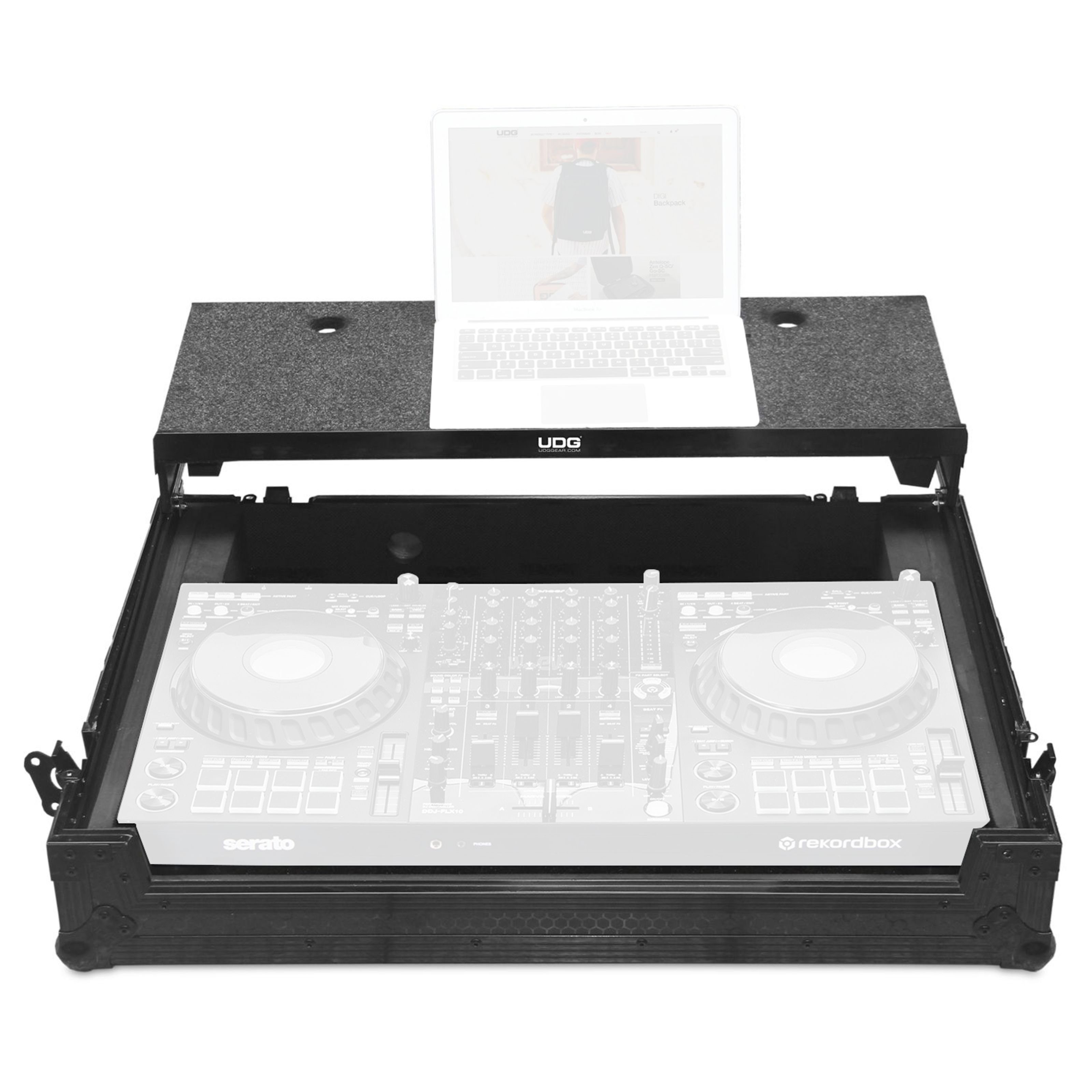 UDG Koffer, Ultimate Flightcase Pioneer DDJ-FLX10 Black Plus Laptop Shelf+Wheels