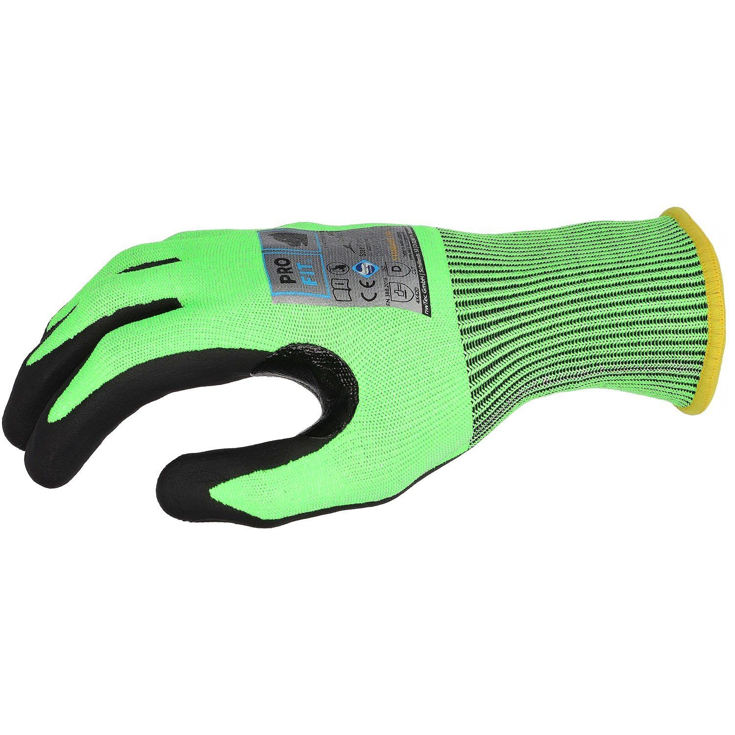 PRO Nitril-Schnittschutzhandschuh, by D, Level Fitzner FIT Paar) Daumenbeugenverstärkung Nitril-Handschuhe NEON (3,