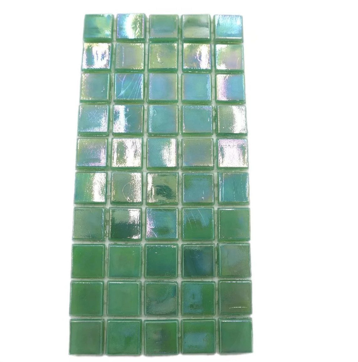 Armena Mosaikfliesen 1.5x1.5cm glänzend Glasmosaik auf netz 5x10 Stück, Grün