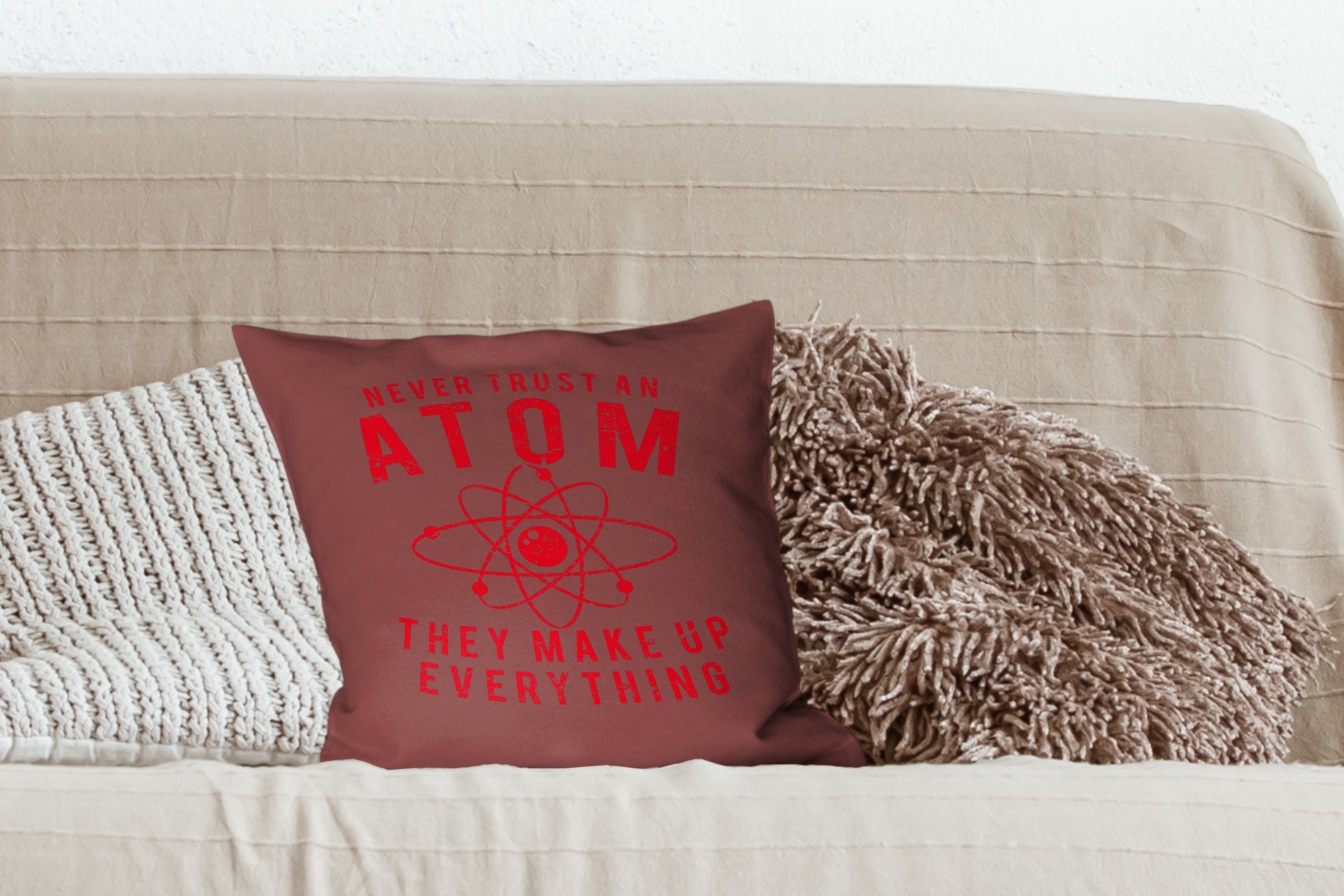 Zierkissen - MuchoWow Schlafzimmer, für Atome mit Wohzimmer, Füllung Sofakissen Rot, - Vintage Dekokissen Deko,