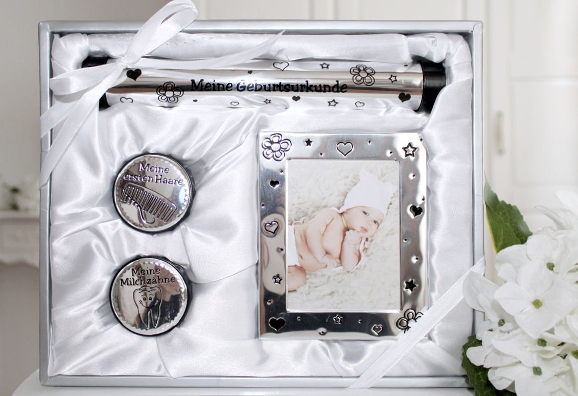 LB H&F Lilienburg Neugeborenen-Geschenkset Geschenkset Geburt Baby Taufe Babyset Taufgeschenk Mitbringsel (Eltern Bilderrahmen Junge Mädchen Milchzähne Box Zahndose Aufbewahrung Geburtsurkunde, bebek partisi babyparty babyshower hediye doğum erkek çocuk) Geschenk Babygeschenk erstes Jahr Babyparty Geschenkidee