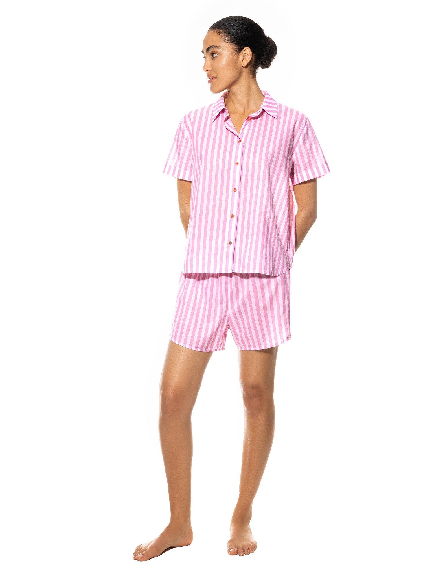 Mey Pyjama Mey Damenpyjama kurz 14101 Candy Pink (1 Stück, 1 tlg., 1 Stück) durchgeknöpftes Oberteil