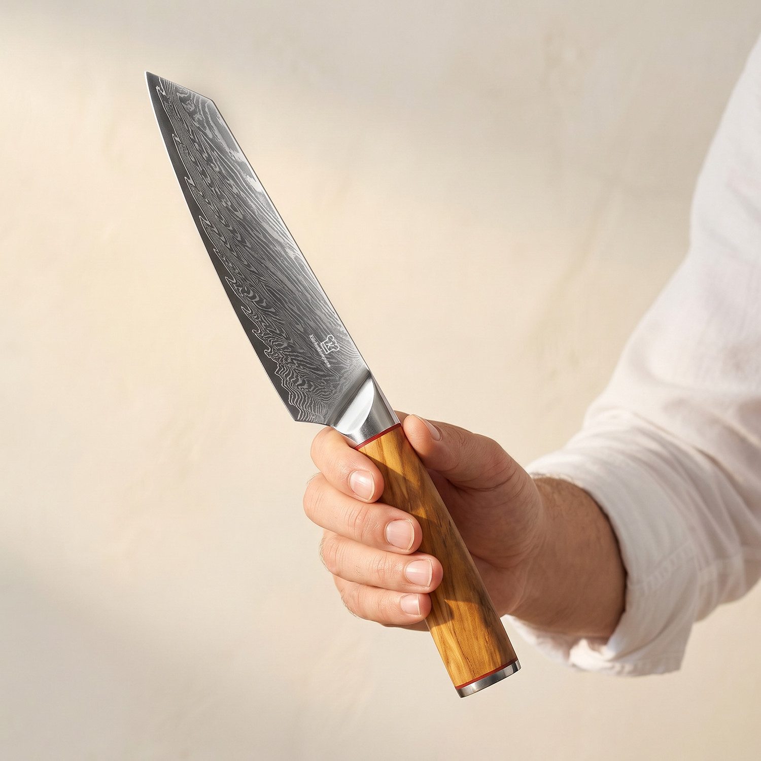 Küchenkompane Kochmesser Küchenkompane Mokuzai Chefmesser – VG10 Damaststahl – Olivenholz