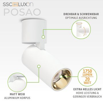 SSC-LUXon Aufbauleuchte POSAO Spot LED Strahler extra hell schwenkbar warmweiß 230 Volt 20W, Warmweiß