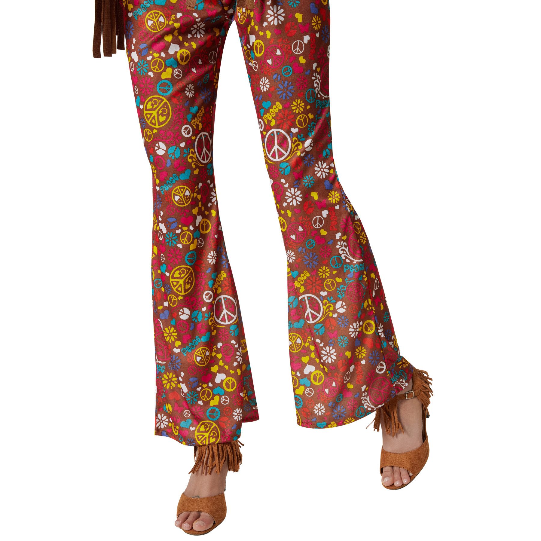 dressforfun Hippie-Kostüm Damenkostüm, Braune Weste und Hose mit passenden Accessoires.