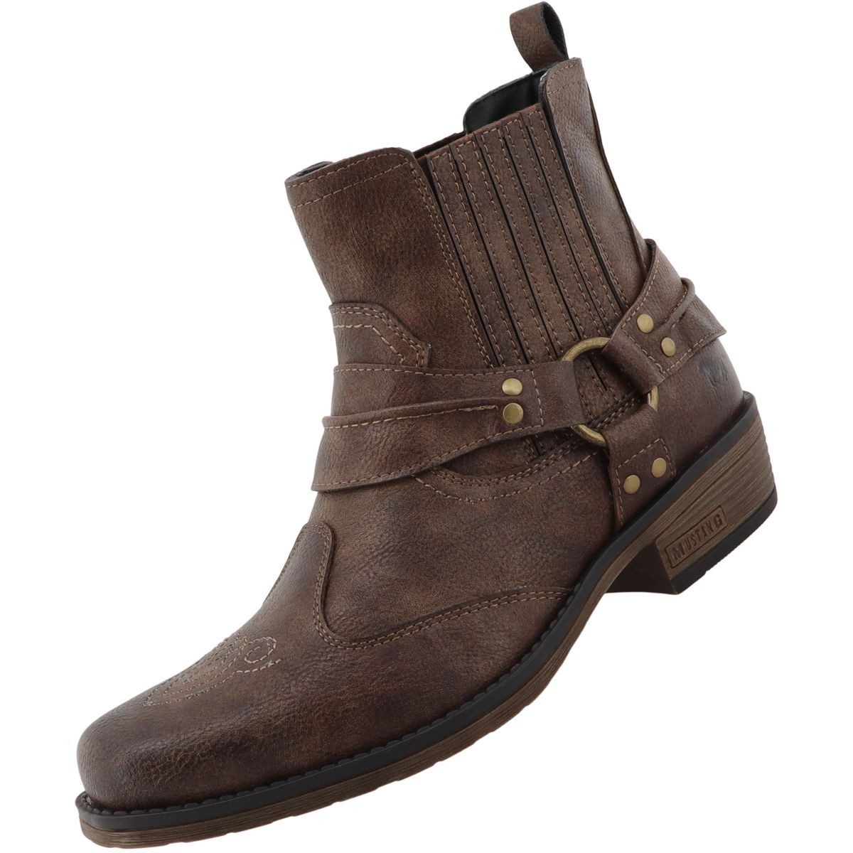 Mustang Shoes 36M0031001-brown Stiefelette Western/Biker-Boot mit markantem Stiefelband