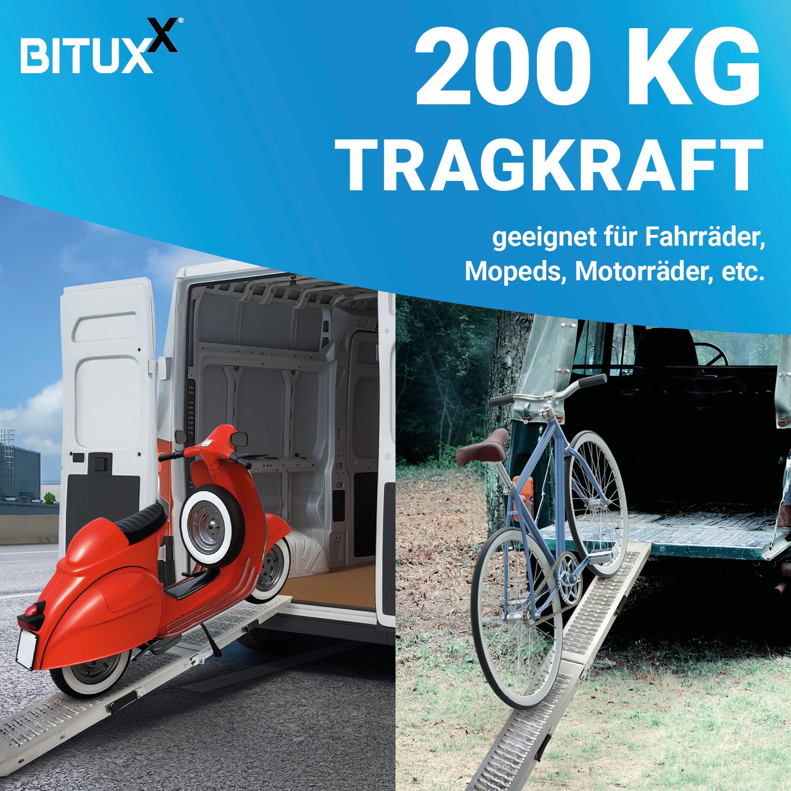 Bituxx Laderampe Stahl klappbar 180 cm bis 200 kg (1-St., MS-16755)