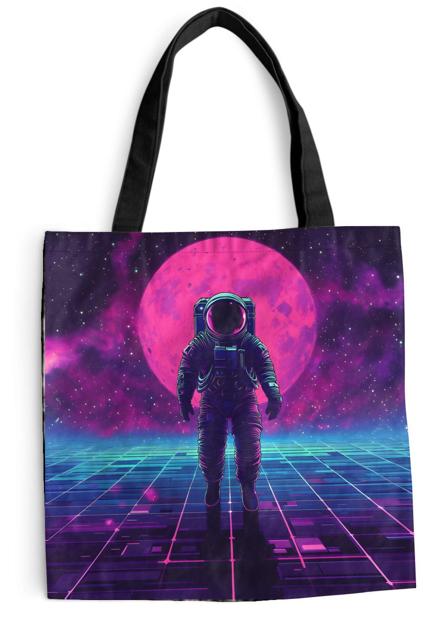 MuchoWow Shopper Astronaut - Mond - Rosa - Sternennebel, Handtasche, Damen und Herren, Schultertasche, Umhängetasche, Tote Bag