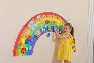 TikTakToo Motorikbrett Motorikwand Motorikbrett Regenbogen Montessori Spielzeug, (Motorikschieber, Spiegel, Formensteckspiel, 5-tlg), aus FSC-Holz, Wandmontage, mit verschiedenem Motorikspielzeug