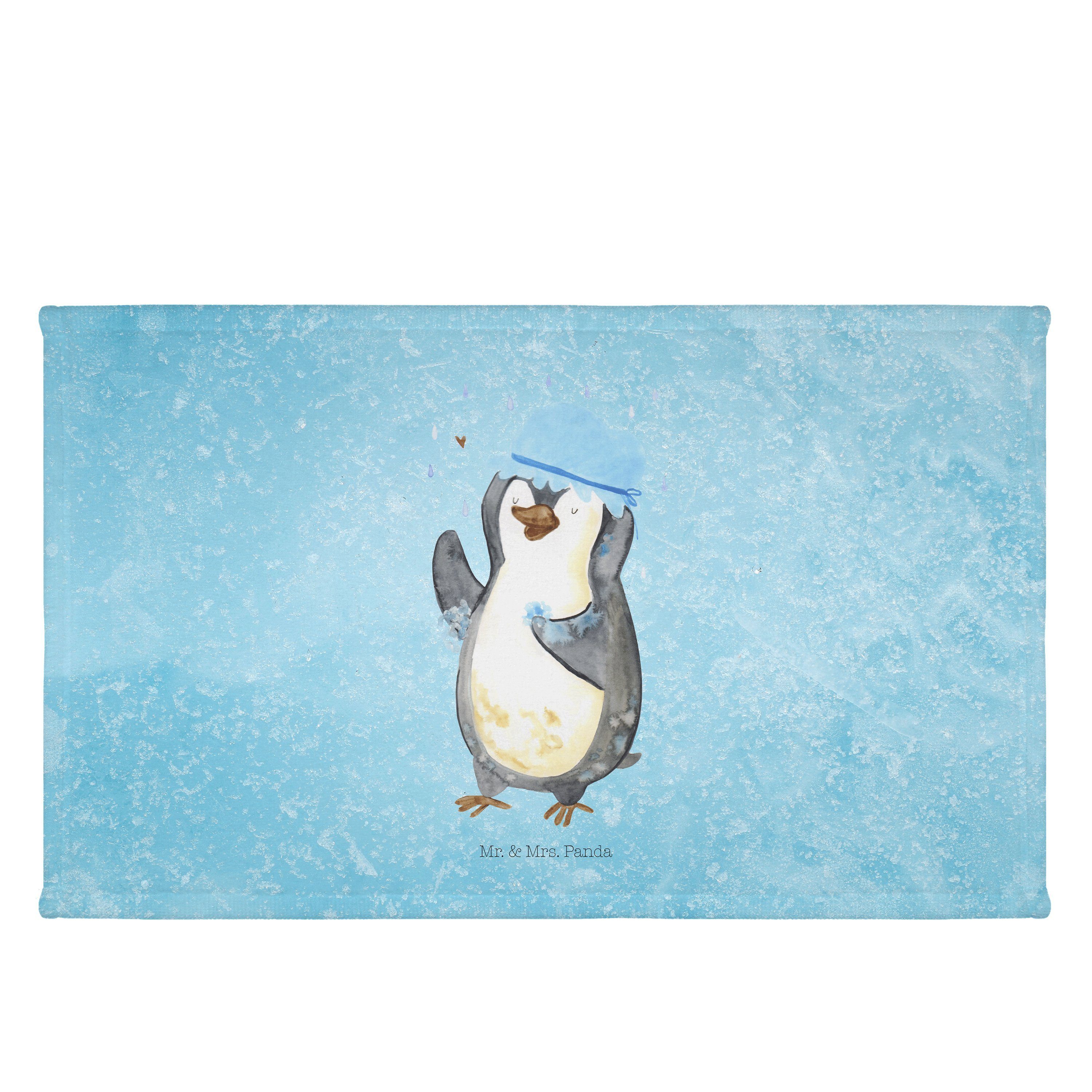 Mr. & Mrs. Panda Handtuch Pinguin duscht - Eisblau - Geschenk, Kinder Handtuch, Sport Handtuch, (1-St)