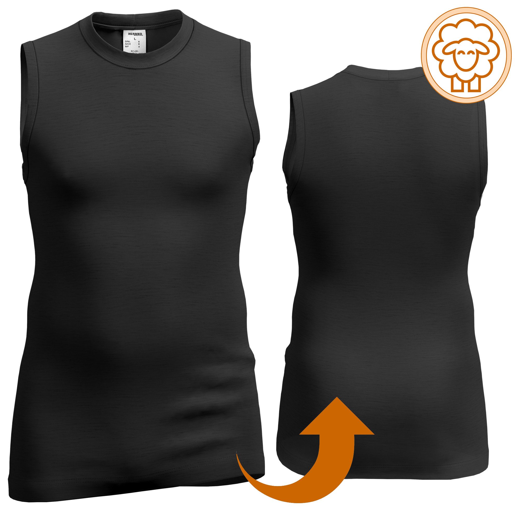 HERMKO Unterhemd 40040 Merinowolle/Tencel Muskelshirt breite Achsel Basic hergestellt in EU