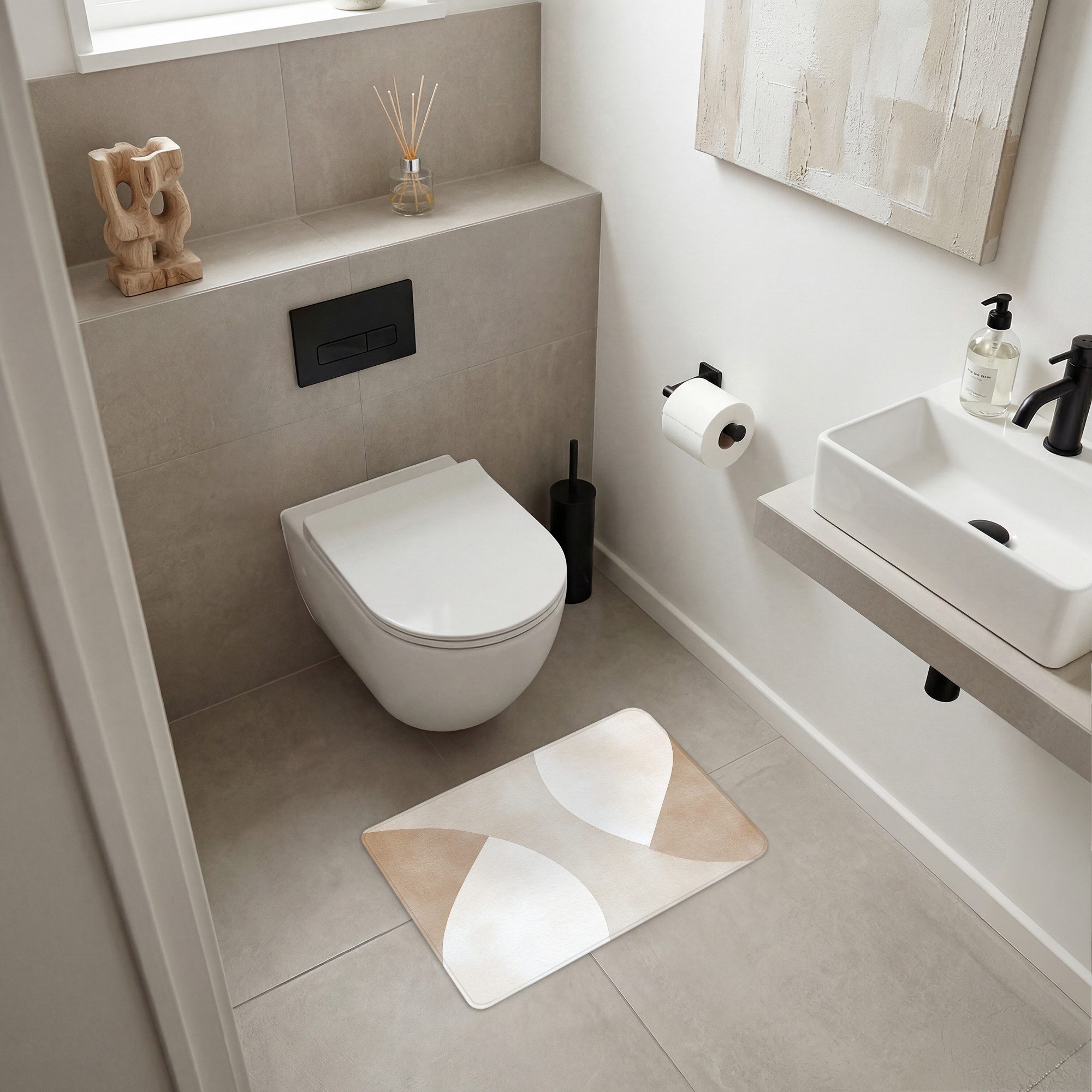 OnlyWow WC-Vorleger Braun - Japandi - Abstrakt, Höhe 10 mm, Polyester, Rechteckig, WC Teppich, Toilettenvorleger, Toilettenteppich, Badematte 60x40 cm