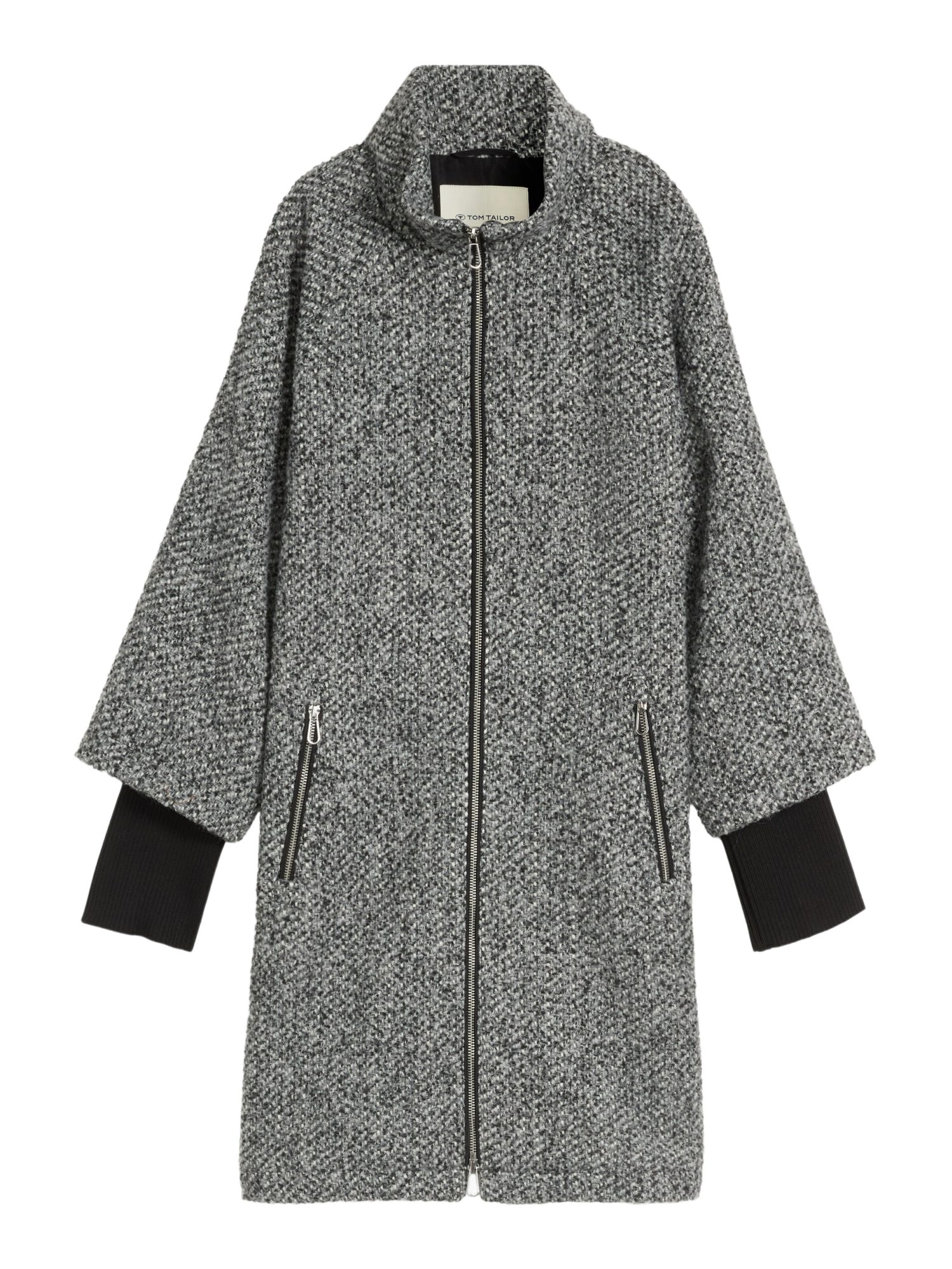 TOM TAILOR Strickmantel O grau,Outdoor,Polyester,Unifarben,Stehkragen,Langarm,Regular Fit