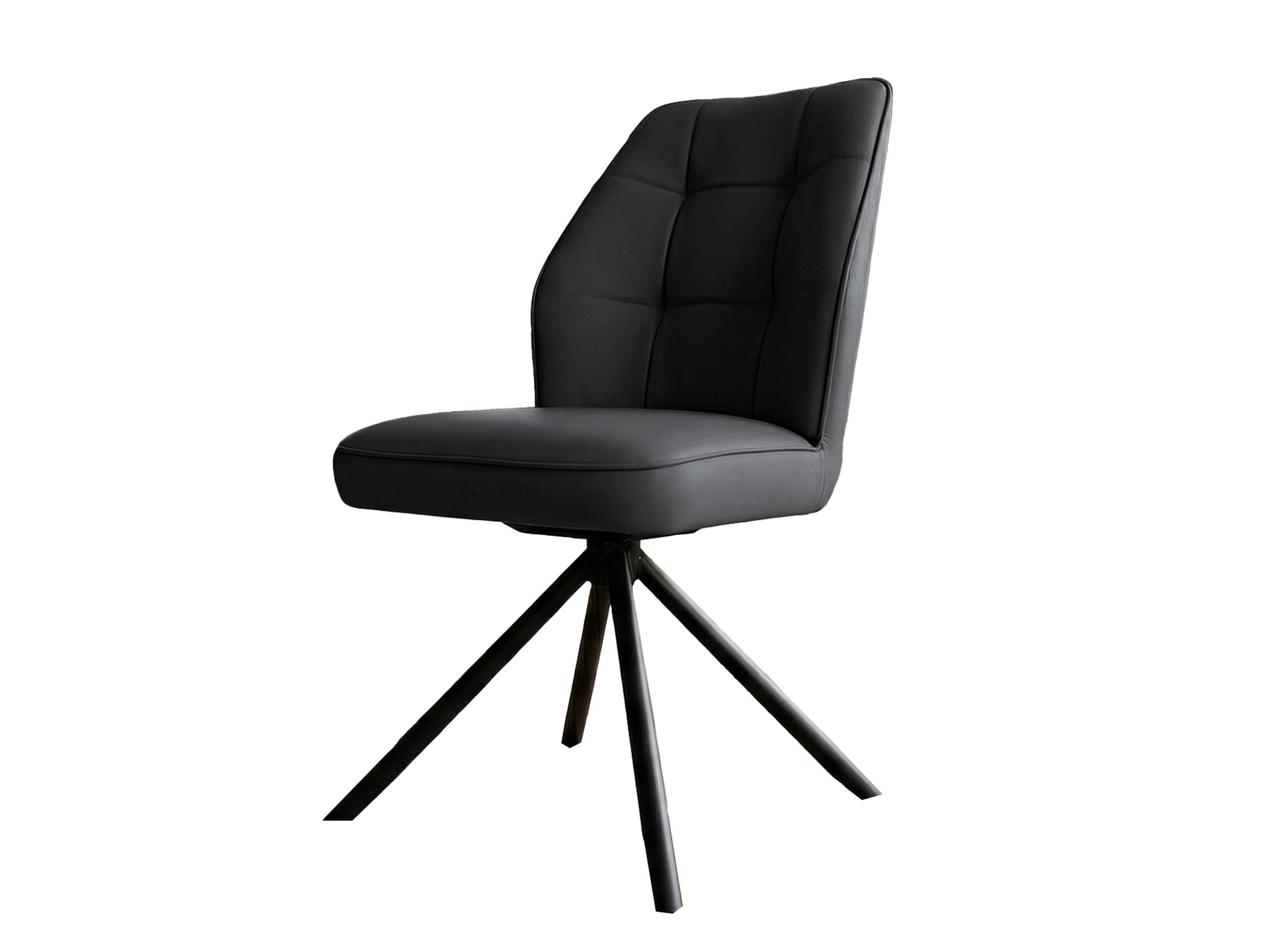 Massivart® Polsterstuhl Echtleder drehbar 360 Grad / Esszimmerstuhl »BRAGA«, mit Nivellierung · Metallgestell schwarz pulverbeschichtet – Bild 2 von 5