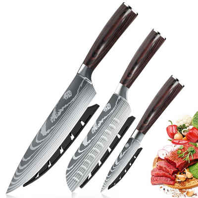 MDHAND Messer-Set Professionelles Küchenmesser (3-tlg), Mit Messerscheide