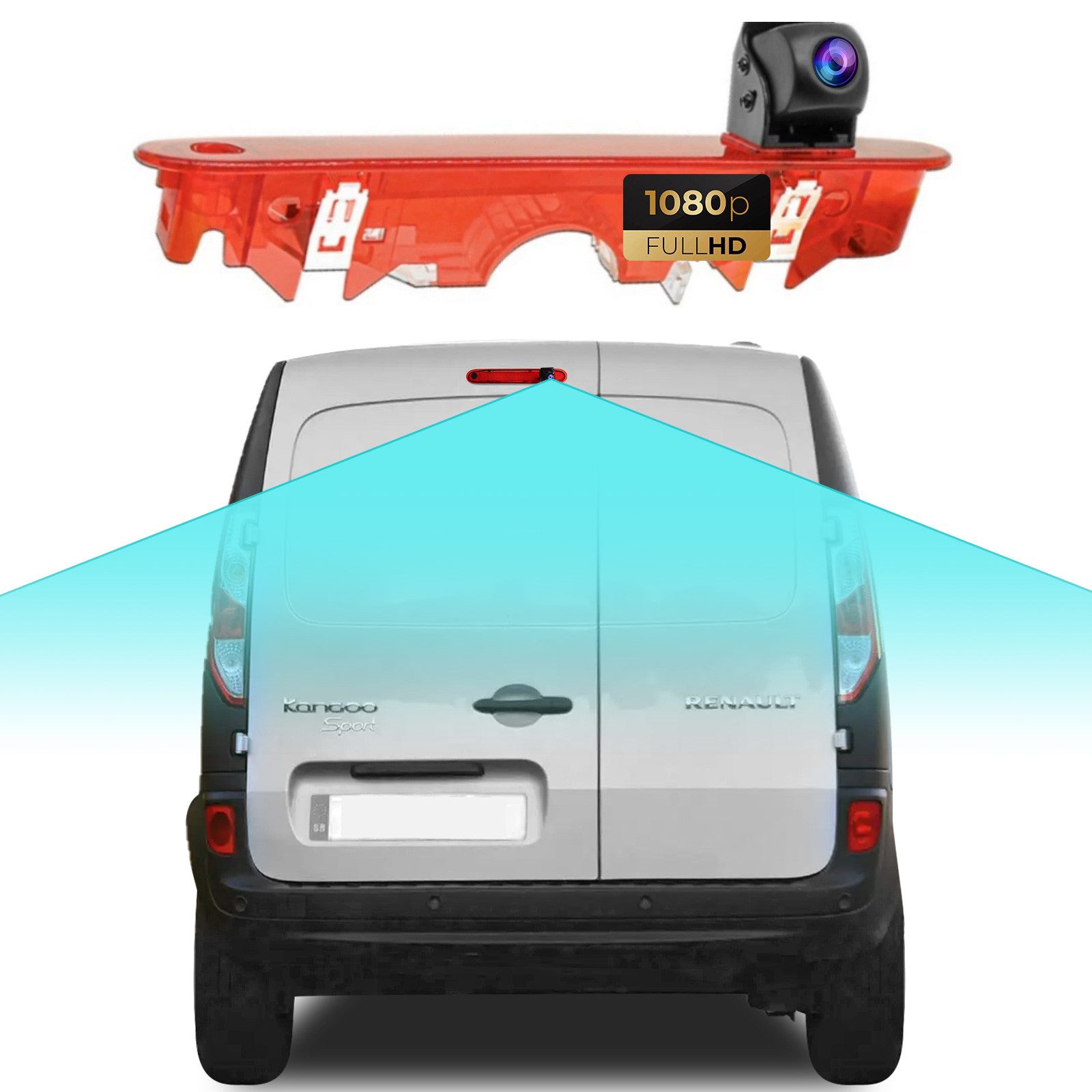 A-Sure Für Renault Kangoo II & Nissan NV250 1080P Rückfahrkamera Bremslicht Rückfahrkamera (AHD, 1080P HD/1920*1080/IP67/170° Weitwinkel)